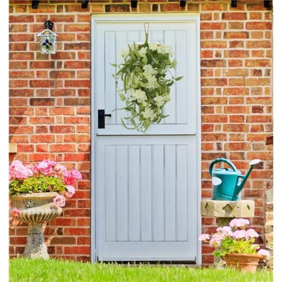 Artificial Teardrop Wreath Spring Summer Wreath for Front Door Indoor Outdoor